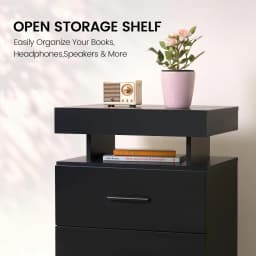 Black Nightstands set of 2 LED Night Stand with 2 Fabric Drawer for Bedroom | Nightstands with App-Controlled Adjustable LED Lights, Night Stand with Storage Shelf ,Modern Bedside Table for Bedroom