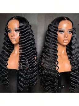 38 40 Inch Human Hair Wig 13x4 HD Loose Deep Wave Pre Plucked Wet And Wavy Curly Human Hair For Women With Baby Hair Natural Black Color