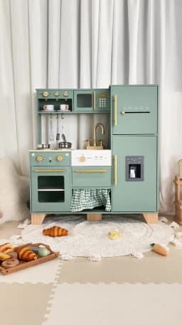 Robud Wooden Play Kitchen Playset Bean Green Toy for Kids Toddlers Preschool Gift for Girls Boys Age 3+