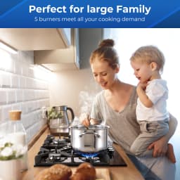 30 Inch Gas Cooktop 5-Burner Black Glass Built-In Stove Top Natural Gas/LPG Convertible for Kitchen