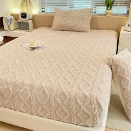 Queen Size Luxury Solid Velvet Woven Texture Embossed Bed Cover Single Piece Premium Bedding