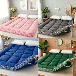 1‑Piece 900GSM King Size Mattress Topper, Soft Warm Foldable Mattress Pad with Side Checkered Print, Corner Fastening Straps, Low‑Allergenic Breathable Mattress Protector for Bedroom, Dormitory & Tatami