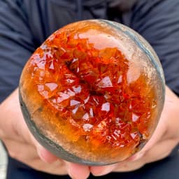 7-8cm/2.76-3.15inch Open Smile Citrine Geode Quartz Crystal Sphere Collection, Home Healing Crystal Supplies, Tabletop Home Decor Ornament, Collectible Crystal Specimen for Display