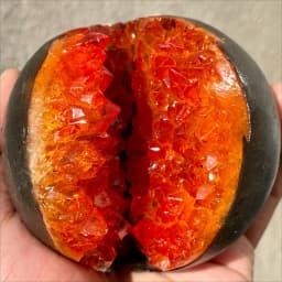 7-8cm/2.76-3.15inch Open Smile Citrine Geode Quartz Crystal Sphere Collection, Home Healing Crystal Supplies, Tabletop Home Decor Ornament, Collectible Crystal Specimen for Display