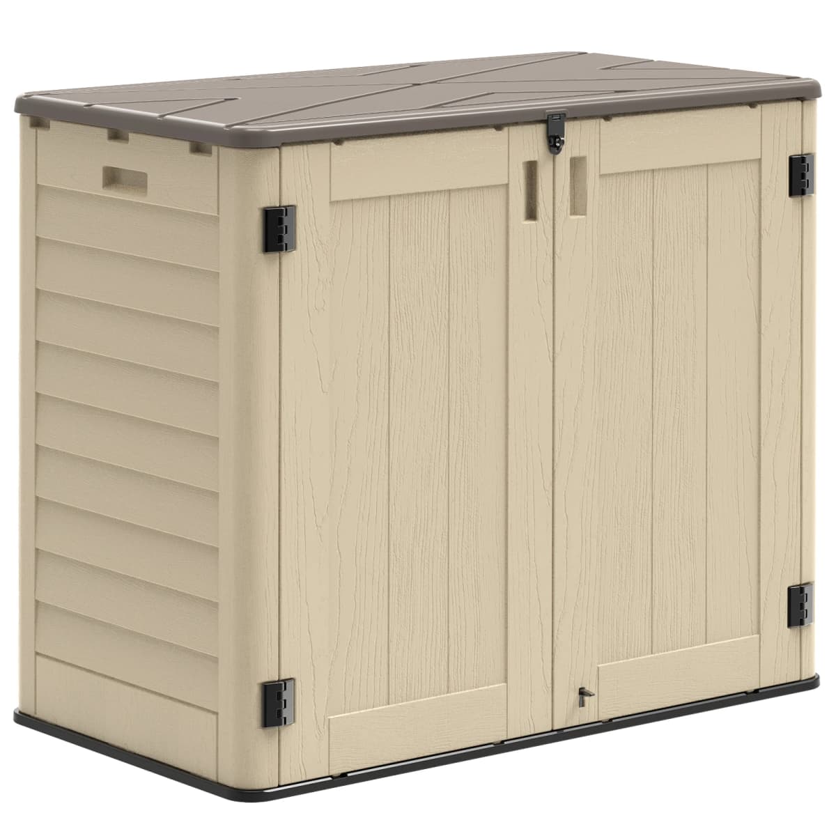 31 Cu. Ft. Horizontal Outdoor Storage Shed, Waterproof Resin Storage Cabinet for Backyard & Garden Tools, Black/Khaki