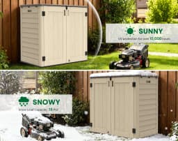 31 Cu. Ft. Horizontal Outdoor Storage Shed, Waterproof Resin Storage Cabinet for Backyard & Garden Tools, Black/Khaki
