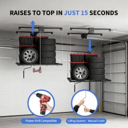 4x8ft Overhead Garage Storage Lift Rack, Ceiling Storage Rack Hoist Shelf With Hand Crank And Drill Adapter, 350 Lb Capacity Heavy Duty Carbon Steel, Adjustable Height, Safety Lock For Bins And Gear
