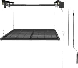4x8ft Overhead Garage Storage Lift Rack, Ceiling Storage Rack Hoist Shelf With Hand Crank And Drill Adapter, 350 Lb Capacity Heavy Duty Carbon Steel, Adjustable Height, Safety Lock For Bins And Gear