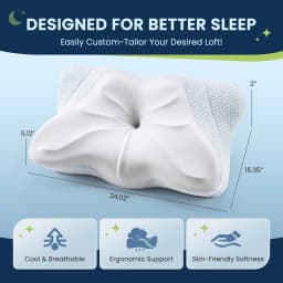 JHK Ergonomic Queen Size Cervical Contour Pillows For Neck 1 Pack Pain Relief Memory Foam Bed Pillow with Cooling Pillowcase