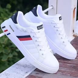 Men's Low-Top Lace-Up Sports Shoes, Breathable Synthetic Material with Comfortable Fabric Lining, Anti-Slip PVC Sole, Striped Design, Suitable for Casual and Outdoor Wear, Daily Sneakers | Minimalist Style