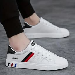 Men's Low-Top Lace-Up Sports Shoes, Breathable Synthetic Material with Comfortable Fabric Lining, Anti-Slip PVC Sole, Striped Design, Suitable for Casual and Outdoor Wear, Daily Sneakers | Minimalist Style