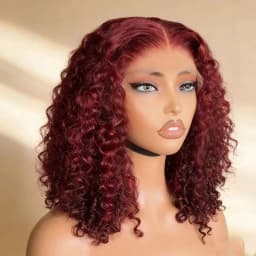 13x4 Lace Front 99j Burgundy Deep Curly Short Bob Wigs 250% Density Red Colored Wigs 99j Deep Wave Human Hair Wigs For Women 10 16 Inch
