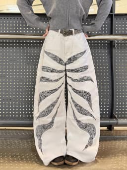 Women's American-Style Vintage Striped Print Design White High-Waist Loose Wide-Leg Jeans Y2K Streetwear Fashion Versatile Outfit