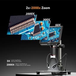 Elikliv EM4K 4K Digital Microscope for Electronics Soldering 8" 52MP HDMI Soldering Microscopes 2000X for PCB Inspection Repair with 10" Stand Grid Line Adjustable LED Lights