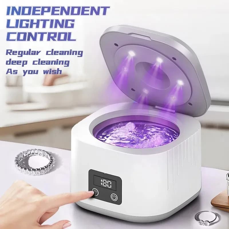 USB Rechargeable 50KHZ Ultrasonic Braces Cleaning Machine Multi-Function Invisible Retainer Denture Cleaner for Oral Care
