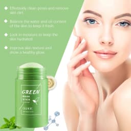 2PCS Green Tea Cleansing Mask Stick,10 Minute Instant Skin Renewal,100% Plant‑Derived&Kaolin+Bentonite for Deep Absorption&Tea Extract:Oil‑Control,Antioxidant & Balancing,Mica for Brightening & Soft Skin,Portable Twist Up Stick Design