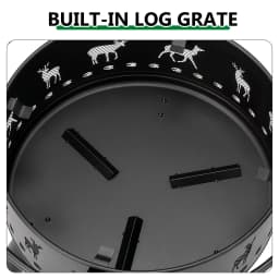 30 Inch Round Outdoor Wood Burning Fire Pit, Heavy Duty Wrought Iron Firepit with Hinged Spark Screen Lid & Lift Ring, Decorative Elk Cutout Patio Fire Pit for Backyard, Garden, Lawn and Camping, Black