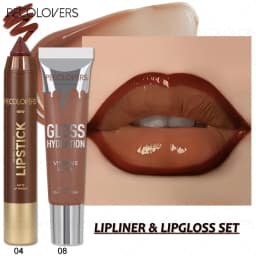 2PCS/Set Lip Liner and Gloss Duo Smooth and Hydrating - Offers Long-Lasting, Vivid Color with A Moisturizing Shine Suitable for Various Looks