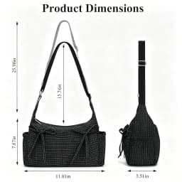 Women's Grid Pattern Crossbody Bag, Casual Large Capacity Shoulder Bag with Adjustable Strap & Side Pockets, Bow Decor Hard Bottom Lightweight Hobo Handbag for Daily Commute Shopping Travel