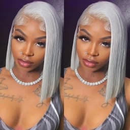 Bob Wig Human Hair 180% 220% Density 13x6 HD Lace Front Human Hair Wigs For Women Remy Brazilian Silver Grey Lace Frontal Short Bob Wigs For Black Women Pre Plucked