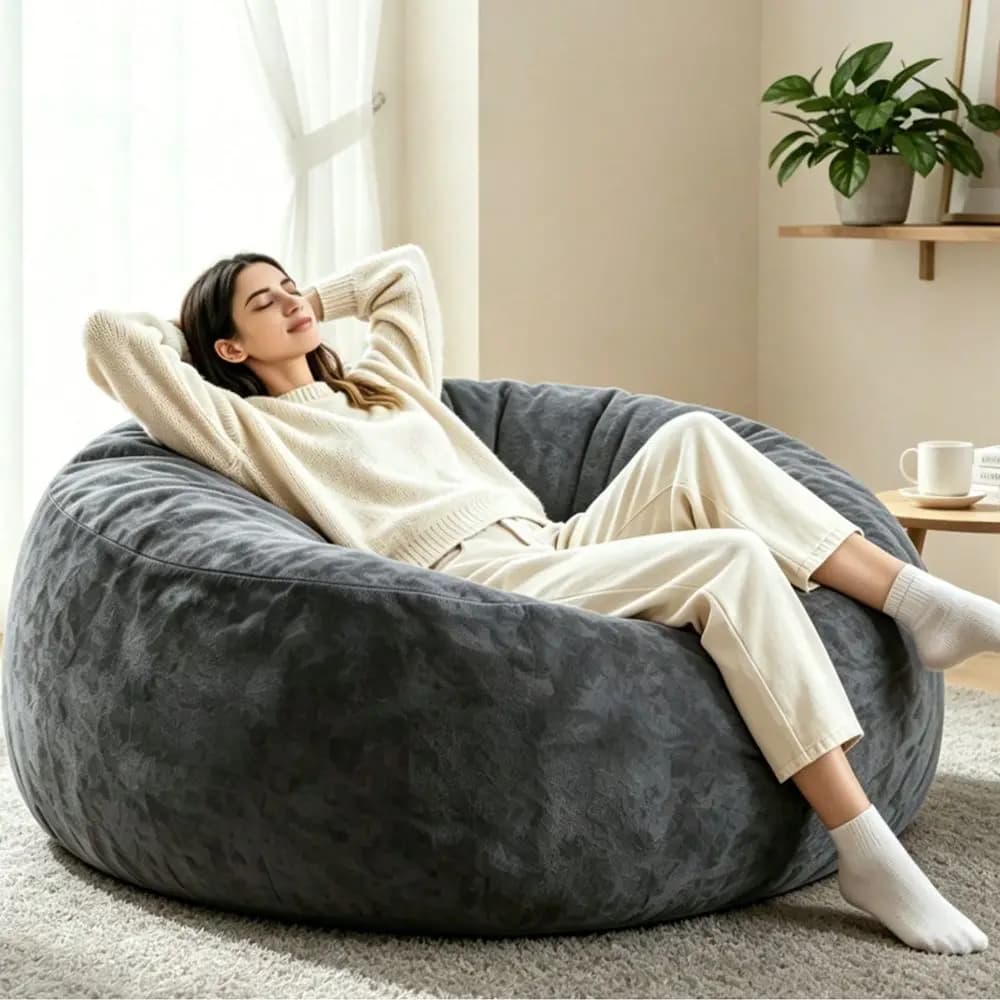Bean Bag Chair With Memory Foam Filled, Fluffy Beanbag Boneless Couch With Soft Velvet Cover For Living Room, Playroom,Gray