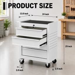 Tacleekii 24 in Rolling Tool Chest with Wheels 4-Drawer Lockable Tool Box Storage Cabinet - Locking System Drawer Liners Mobile Tool Cart for Garage Workshop