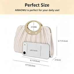 Women Pleated Evening Bag Rhinestone Metal Ring Handle Clutch Purse Removable Chain Shoulder Crossbody Handbag For Wedding Party Prom