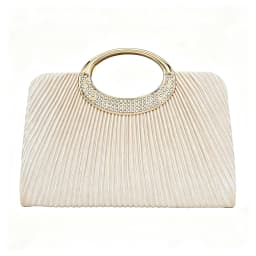 Women Pleated Evening Bag Rhinestone Metal Ring Handle Clutch Purse Removable Chain Shoulder Crossbody Handbag For Wedding Party Prom