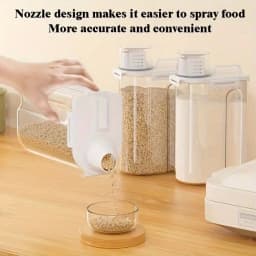 4‑Pcs Airtight Rice Storage Containers Set, 3‑5Lbs Clear Plastic Dry Food Flour Sugar Cereal Bin with Measuring Cup, Kitchen Pantry Organizer, Pet Dog Cat Food Dispenser