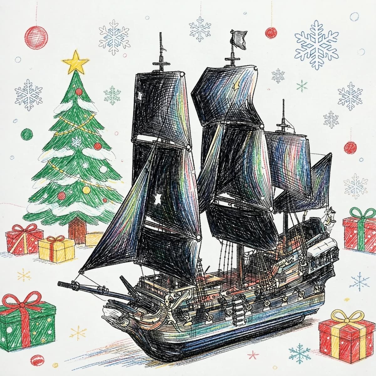 2862pcs Black Pirate Sailboat Building Blocks Sets Compatible Particles Suitable for Christmas Gifts