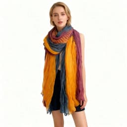 This Is A Scarf With Natural Color Transitions And Artistic Flair. The Fabric Is Light And Soft With A Natural Wrinkled Texture That Not Only Adds To The Scarf's Three-Dimensionality But Also Enhances Its Casual And Elegant Charm