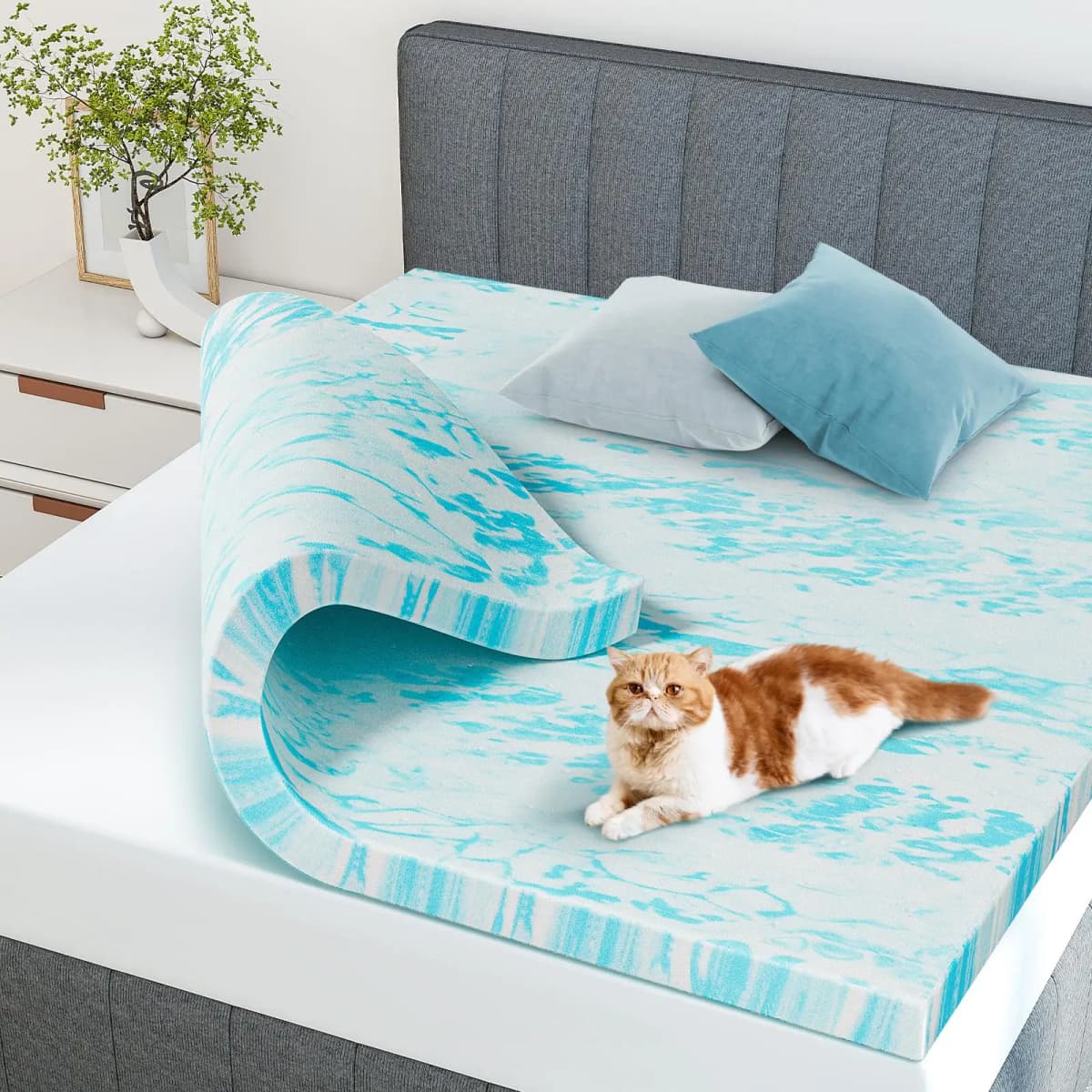 Premium Slow Rebound Memory Foam Mattress Topper Breathable Cooling Bed Pad Thick Sleep Cushion Orthopedic Mattress Cover Soft Support for Bedroom Guest Room Dormitory Apartment