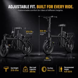 14inch Folding E Bike with 500W Motor, 48V Removable Battery, 30-45 Miles Max Range, Commuter Electric Bicycle