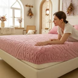 European Design Plush Embossed Fitted Sheet Thick Warm Mattress Protector Multiple Colors & Sizes Soft Comfortable Fabric for Autumn Winter Bedroom Machine Washable No Pillowcases
