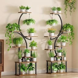8-Tier Indoor Plant Stand with Grow Lights Adjustable Wooden Shelves Full Spectrum Timer Space-Saving Flower Pot Holder for Living Room Bedroom Balcony