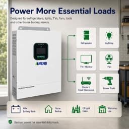 6500W Hybrid Solar Inverter 48V,Dual MPPT,300V 60A Charger,Split Phase 120V,Support Parallel Pure Sine Wave Off-Grid+On-Grid Inverter for Home Loads,Lead Acid/Lithium Battery Compatible