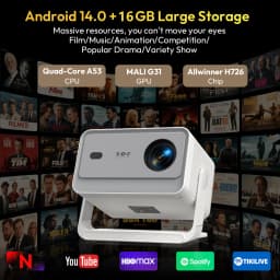 XGODY A6 Pro 650 ANSI Lumens Smart Projector, Native 1080P with 8K Decoding, Android 14, Wi-Fi 6 & Bluetooth 5.2, Auto Focus & Keystone with Auto Screen Alignment, Portable Home Theater Projector for Bedroom & Outdoor Movies