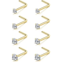 8PCS Hypoallergenic Titanium Nose Studs for Women Men 18G 20G Corkscrew & L Shape Studs CZ Nose Rings Nostril Rings Stud Screw Piercings Jewellery 1.5mm 2mm 2.5mm 3mm