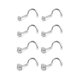 8PCS Hypoallergenic Titanium Nose Studs for Women Men 18G 20G Corkscrew & L Shape Studs CZ Nose Rings Nostril Rings Stud Screw Piercings Jewellery 1.5mm 2mm 2.5mm 3mm
