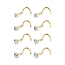 8PCS Hypoallergenic Titanium Nose Studs for Women Men 18G 20G Corkscrew & L Shape Studs CZ Nose Rings Nostril Rings Stud Screw Piercings Jewellery 1.5mm 2mm 2.5mm 3mm