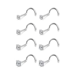8PCS Hypoallergenic Titanium Nose Studs for Women Men 18G 20G Corkscrew & L Shape Studs CZ Nose Rings Nostril Rings Stud Screw Piercings Jewellery 1.5mm 2mm 2.5mm 3mm