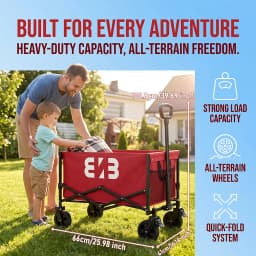 Heavy-duty all-terrain folding cart; foldable, multi-purpose cart suitable for camping, gardening, the beach, and shopping; features a gardening tool rack; sturdy handle design; durable wheels