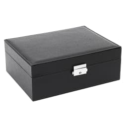 2‑Tier Jewelry Organizer Box with Lock & Key, Black Velvet Interior Jewelry Storage Case, Portable Tabletop Jewelry Holder for Rings, Earrings, Necklaces, Bracelets, Watches