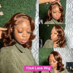250% Density Chocolate Brown Bob Wigs Body Wave Human Hair 13x4 Lace Frontal Wigs Pre Plucked 100% Virgin Human Hair Color#4 Dark Brown Loose Wavy Lace Frontal Bob Wigs For Women
