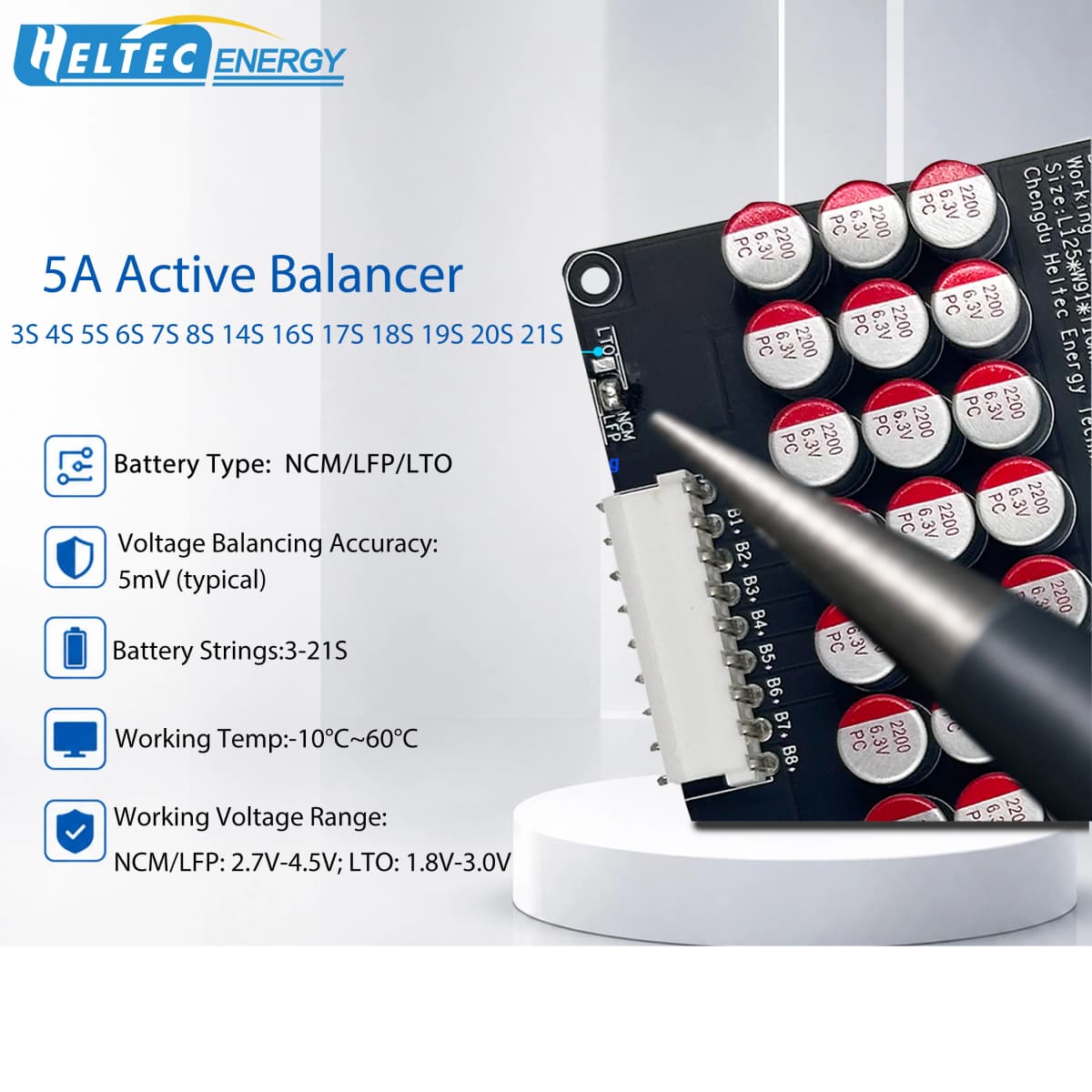 Active Equalizer Balancer 5A 3S 4S 5S 6S 7S 8S 14S 16S 17S 18S 19S 20S 21S Lifepo4/Lipo/LTO Battery Energy Capacitor