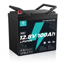 ECOBOSS Mini 12V/100Ah/1280Wh LiFePO4 Lithium‑Iron‑Phosphate Battery,Deep‑Cycle Rechargeable Storage Battery,Built‑in 120A BMS,Low‑Temp Cutoff Protection,15000+ Deep Cycles for RV,Boat,Marine,Trolling Motor,Off‑Grid Solar System