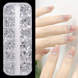 12-Pack Box of Nail Accessories: Flat-Bottom Rhinestones, Decorative Nail Embellishments, Assorted Small Components, colorful Nail stickers with Rhinestones.