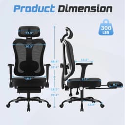 Ergonomic Office Chair with 3D Headrest & 4D Flippable Armrests, Adjustable Lumbar Support, 135° Recline, Breathable Mesh Seat, Height Adjustable Swivel Computer Desk Chair(Black)