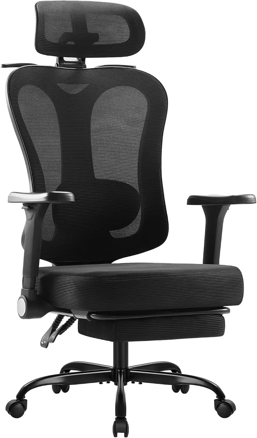Ergonomic Office Chair with 3D Headrest & 4D Flippable Armrests, Adjustable Lumbar Support, 135° Recline, Breathable Mesh Seat, Height Adjustable Swivel Computer Desk Chair(Black)