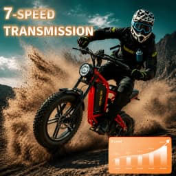 1500W Electric Bike for Adults, 60V 23.4Ah Battery 48MPH Fast Speed, 20" Fat Tire Off-Road E-Bike, Full Suspension, Dual Disc Brakes, 7-Speed, LCD Display, Turn Signals, Urban Commuter Electric Bicycle
